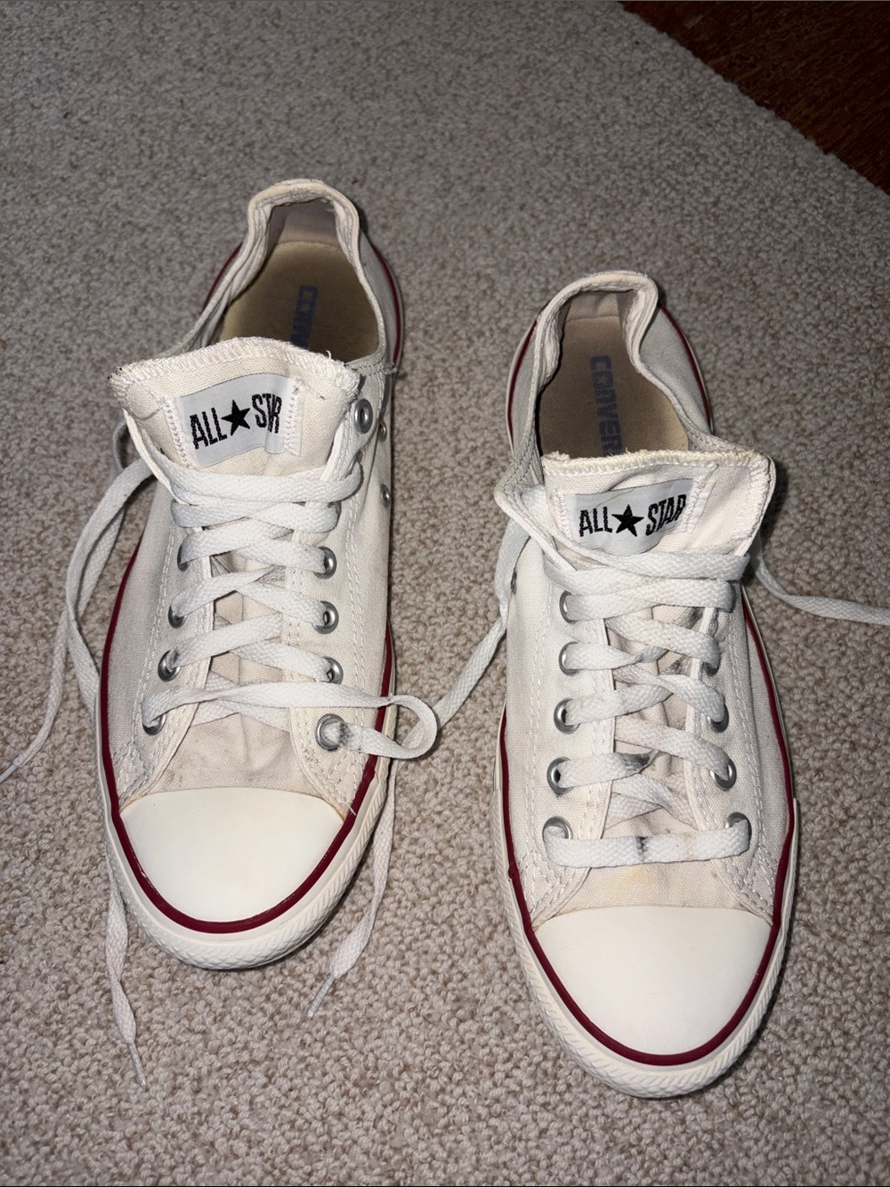 Converse Off-White Low Top Sneakers with Red Trim